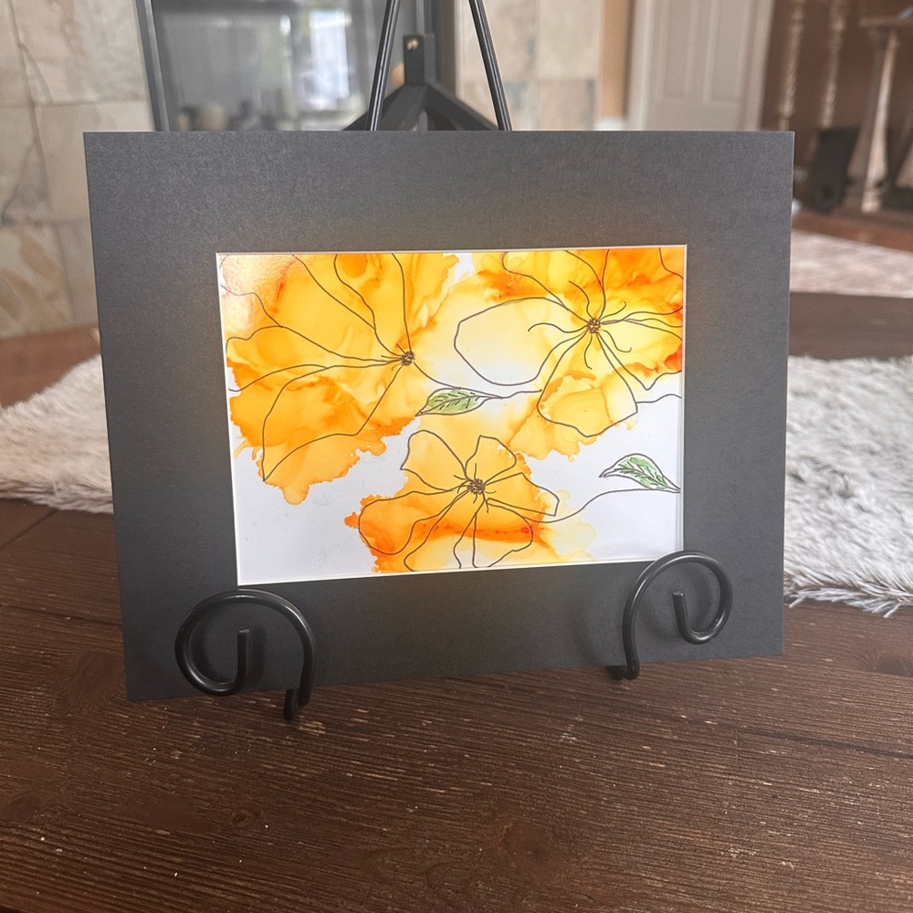 Handmade original abstract yellow fashion Floral botanical Art Painting